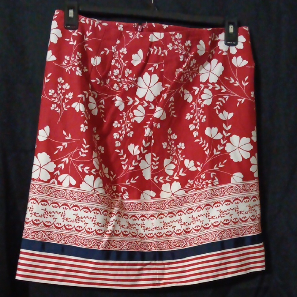 LOFT Red and White Floral Midi Skirt
